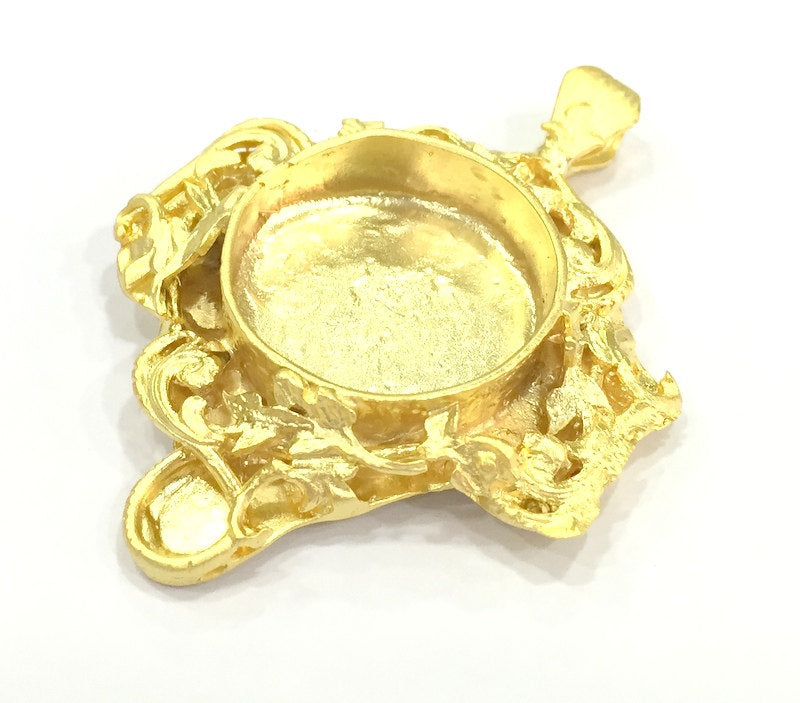 Pendant Blank Bezel Settings Base Blank Mountings Necklace Blank Cabochon Base  Gold Plated Brass   (25 mm blank) G10046