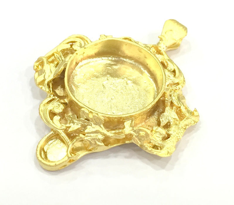 Pendant Blank Bezel Settings Base Blank Mountings Necklace Blank Cabochon Base  Gold Plated Brass   (25 mm blank) G10046