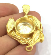Pendant Blank Bezel Settings Base Blank Mountings Necklace Blank Cabochon Base Gold Plated Brass  (16 mm blank) G10044