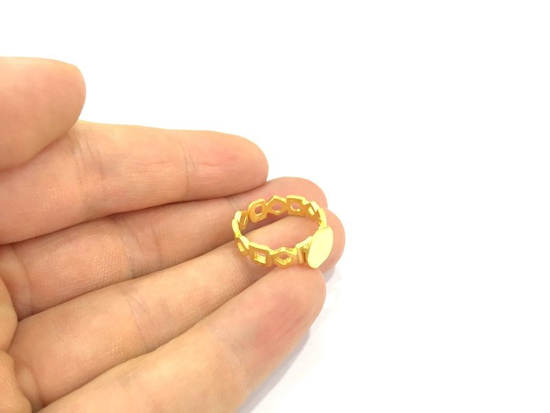 Gold Ring Blank Bezel Settings Cabochon Base Mountings Adjustable Ring (10mm blank ) Gold Plated Brass G4941