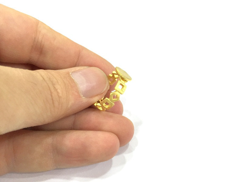 Gold Ring Blank Bezel Settings Cabochon Base Mountings Adjustable Ring (10mm blank ) Gold Plated Brass G4941