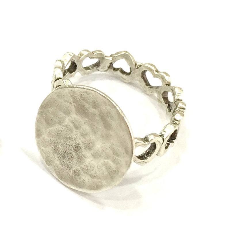 Adjustable Ring Blank, (15mm blank ) Antique Silver Plated Brass G4960