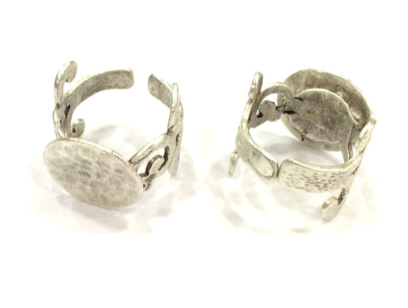 Adjustable Ring Blank, (15mm blank ) Antique Silver Plated Brass G4961