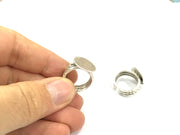 Silver Ring Blank Base Bezel Settings  Cabochon Base Mountings Adjustable  (15mm blank ) Antique Silver Plated Brass G4963