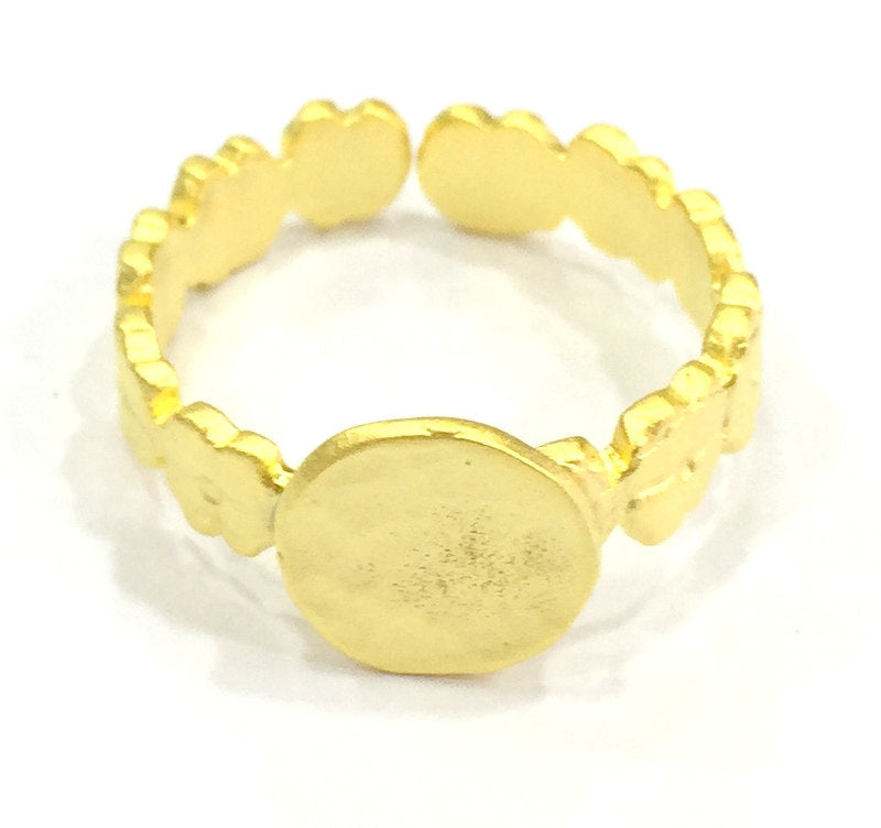 Ring Blank Bezel Settings Cabochon Base Mountings (10mm blank ) Adjustable Gold Plated Brass G4942