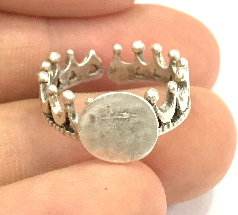 Adjustable Ring Blank, (10mm blank ) Antique Silver Plated Brass G17056