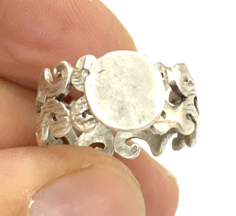 Adjustable Ring Blank, (10mm blank ) Antique Silver Plated Brass G4950