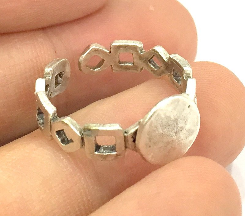 Adjustable Ring Blank, (10mm blank ) Antique Silver Plated Brass G4952