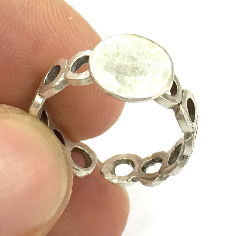 Adjustable Ring Blank, (10mm blank ) Antique Silver Plated Brass G4953
