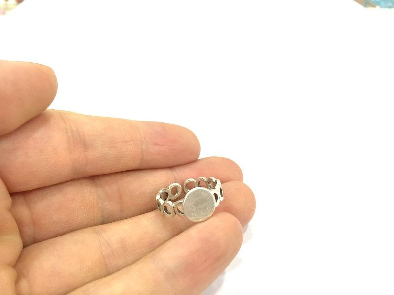 Adjustable Ring Blank, (10mm blank ) Antique Silver Plated Brass G4953