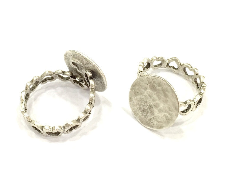 Adjustable Ring Blank, (15mm blank ) Antique Silver Plated Brass G4960