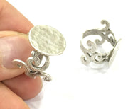 Adjustable Ring Blank, (15mm blank ) Antique Silver Plated Brass G4961