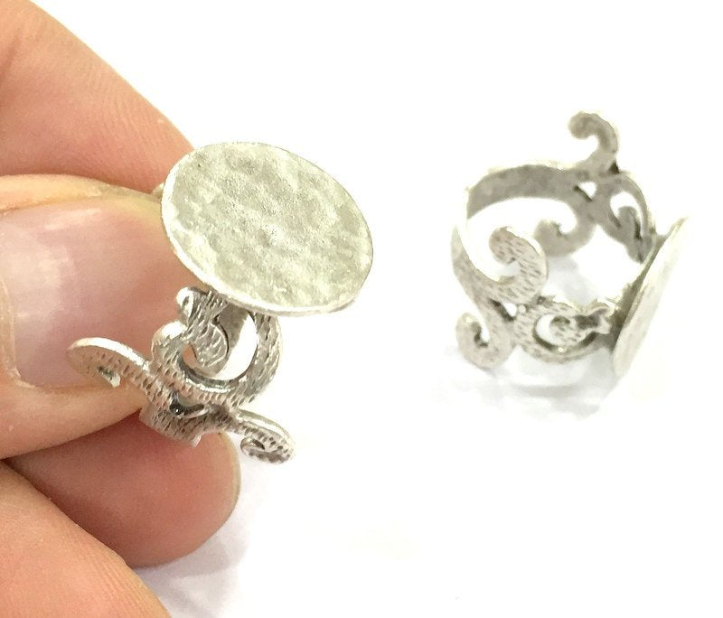 Adjustable Ring Blank, (15mm blank ) Antique Silver Plated Brass G4961