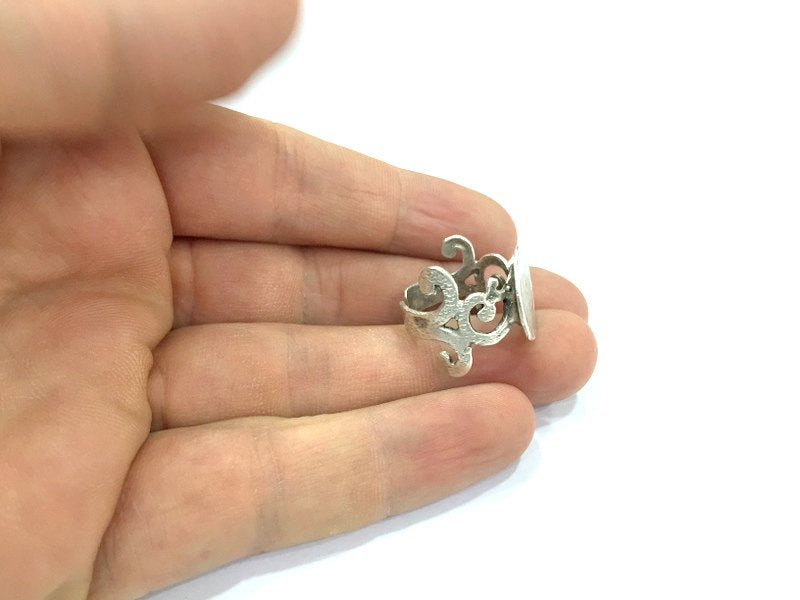 Adjustable Ring Blank, (15mm blank ) Antique Silver Plated Brass G4961