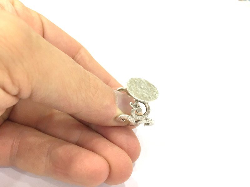 Adjustable Ring Blank, (15mm blank ) Antique Silver Plated Brass G4961