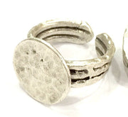 Silver Ring Blank Base Bezel Settings  Cabochon Base Mountings Adjustable  (15mm blank ) Antique Silver Plated Brass G4963