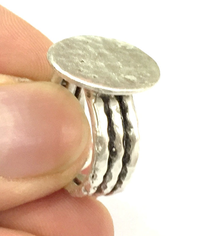 Silver Ring Blank Base Bezel Settings  Cabochon Base Mountings Adjustable  (15mm blank ) Antique Silver Plated Brass G4963