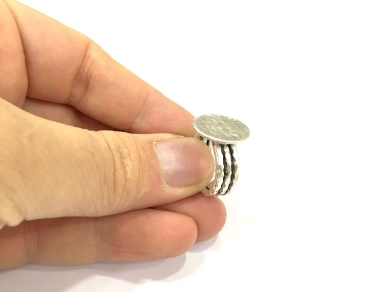 Silver Ring Blank Base Bezel Settings  Cabochon Base Mountings Adjustable  (15mm blank ) Antique Silver Plated Brass G4963