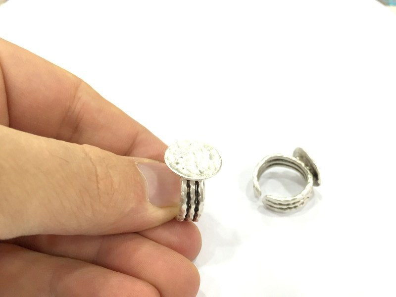 Silver Ring Blank Base Bezel Settings  Cabochon Base Mountings Adjustable  (15mm blank ) Antique Silver Plated Brass G4963