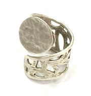 Adjustable Ring Blank, (15mm blank ) Antique Silver Plated Brass G4964