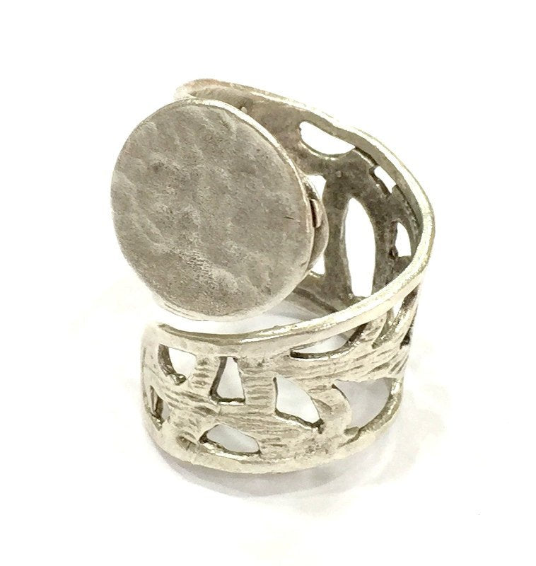 Adjustable Ring Blank, (15mm blank ) Antique Silver Plated Brass G4964