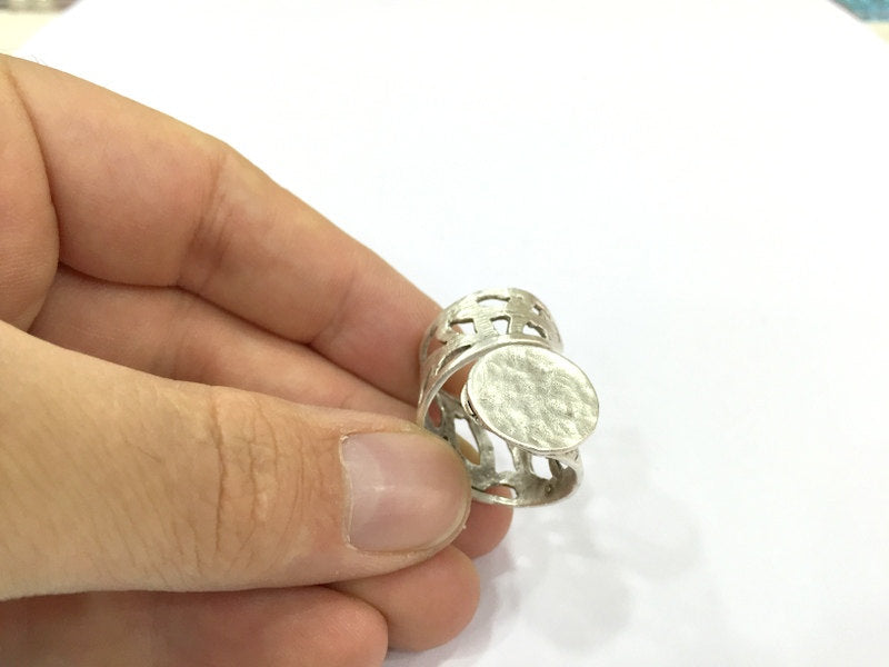 Adjustable Ring Blank, (15mm blank ) Antique Silver Plated Brass G4964