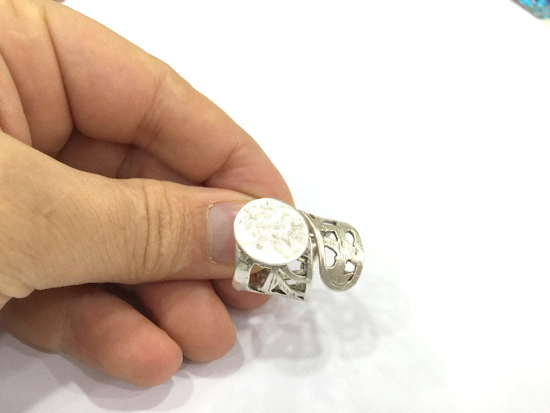 Adjustable Ring Blank, (15mm blank ) Antique Silver Plated Brass G4964