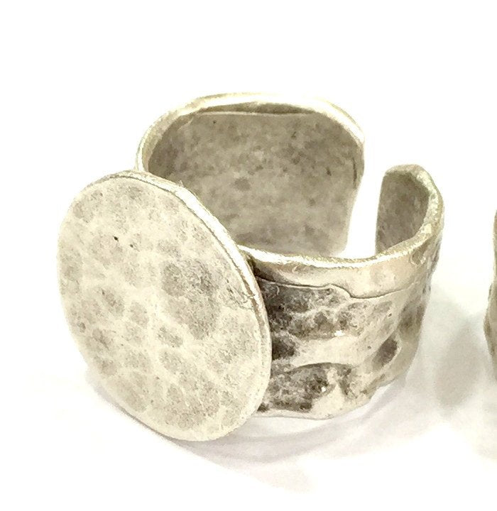 Adjustable Ring Blank, (15mm blank ) Antique Silver Plated Brass G4965