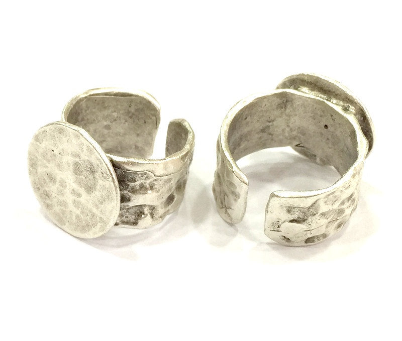 Adjustable Ring Blank, (15mm blank ) Antique Silver Plated Brass G4965