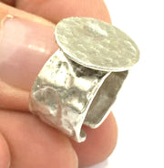 Adjustable Ring Blank, (15mm blank ) Antique Silver Plated Brass G4965