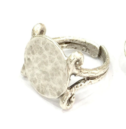 Adjustable Ring Blank, (15mm blank ) Antique Silver Plated Brass G4968