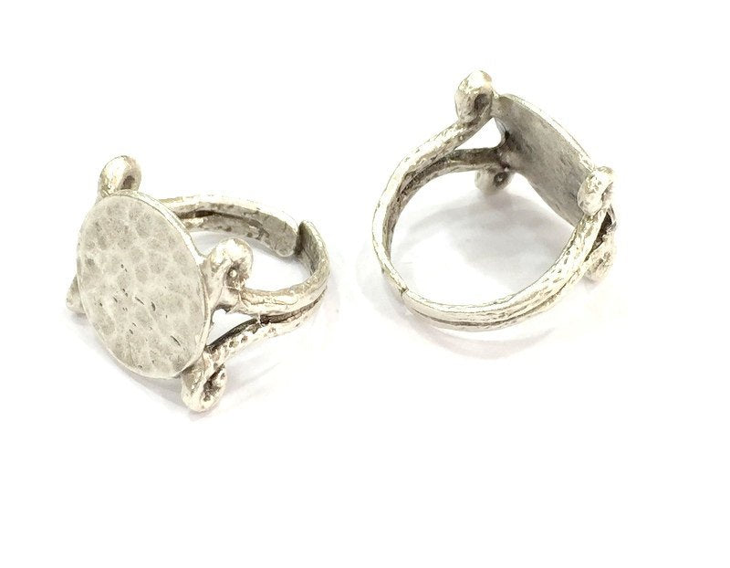 Adjustable Ring Blank, (15mm blank ) Antique Silver Plated Brass G4968