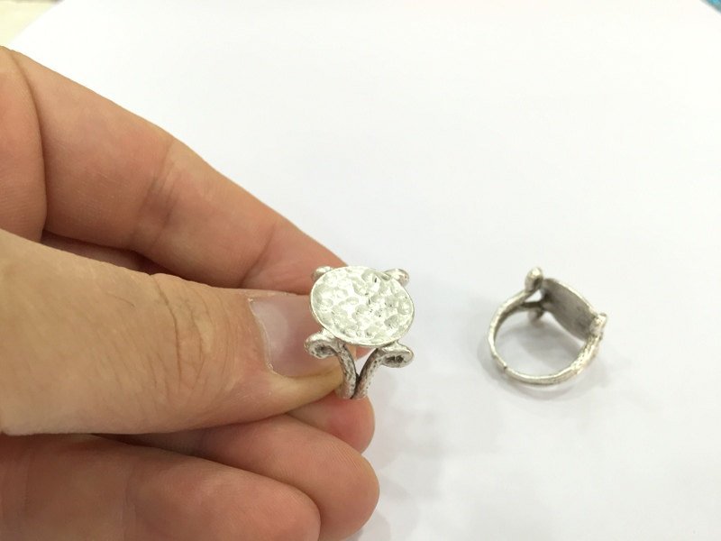 Adjustable Ring Blank, (15mm blank ) Antique Silver Plated Brass G4968