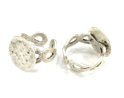 Adjustable Ring Blank, (15mm blank ) Antique Silver Plated Brass G4969