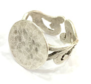 Adjustable Ring Blank, (15mm blank ) Antique Silver Plated Brass G4971