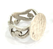 Adjustable Ring Blank, (15mm blank ) Antique Silver Plated Brass G4971