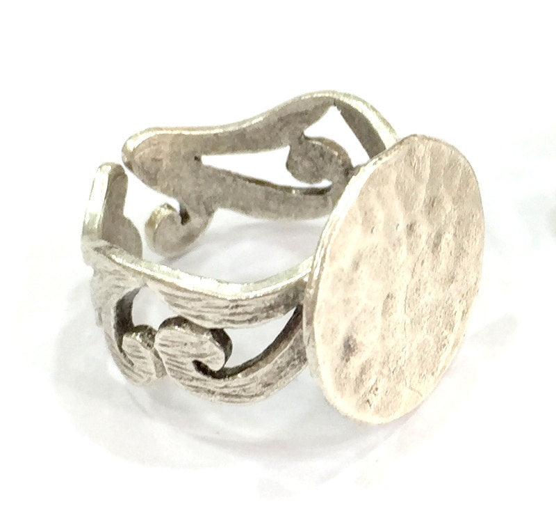 Adjustable Ring Blank, (15mm blank ) Antique Silver Plated Brass G4971