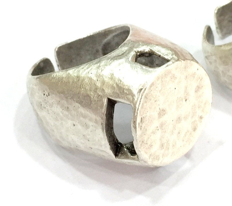 Adjustable Ring Blank, (15mm blank ) Antique Silver Plated Brass G4973