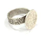 Adjustable Ring Blank, (15mm blank ) Antique Silver Plated Brass G4976
