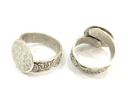Adjustable Ring Blank, (15mm blank ) Antique Silver Plated Brass G4976