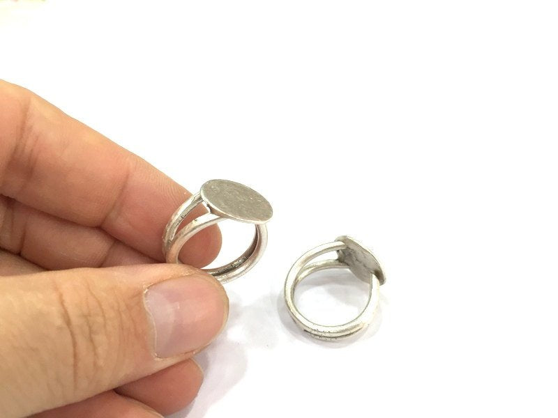 Adjustable Ring Blank, (15mm blank ) Antique Silver Plated Brass G4977