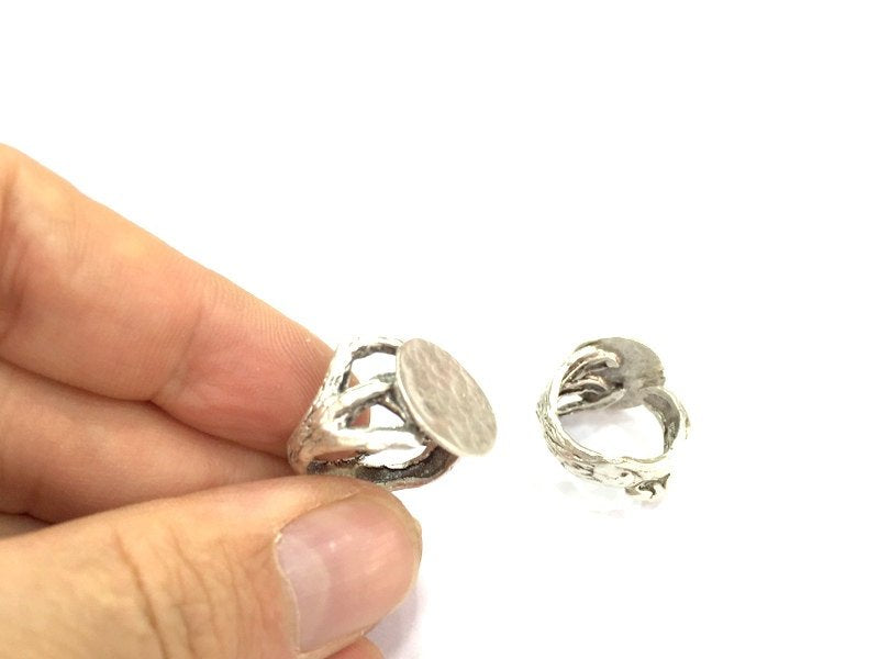 Adjustable Ring Blank, (15mm blank ) Antique Silver Plated Brass G4978