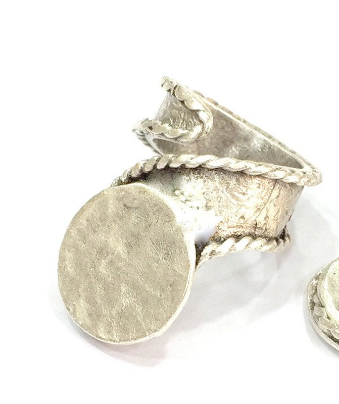 Adjustable Ring Blank, (15mm blank ) Antique Silver Plated Brass G4979