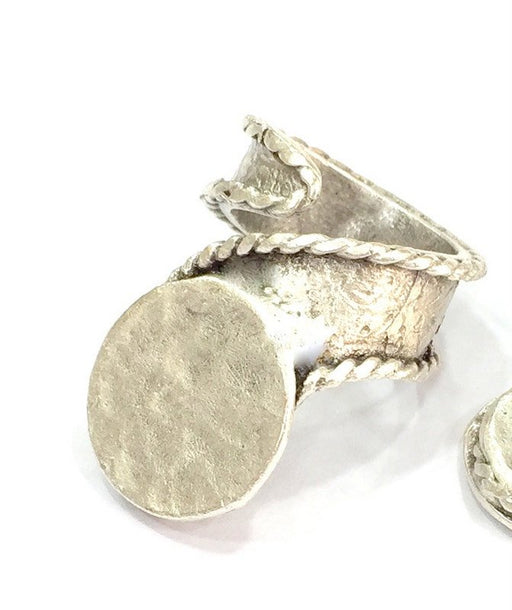 Adjustable Ring Blank, (15mm blank ) Antique Silver Plated Brass G4979