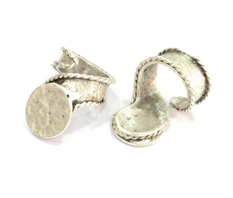 Adjustable Ring Blank, (15mm blank ) Antique Silver Plated Brass G4979