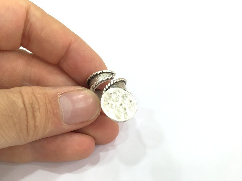 Adjustable Ring Blank, (15mm blank ) Antique Silver Plated Brass G4979