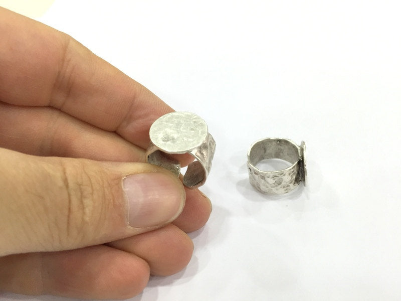 Adjustable Ring Blank, (15mm blank ) Antique Silver Plated Brass G4965