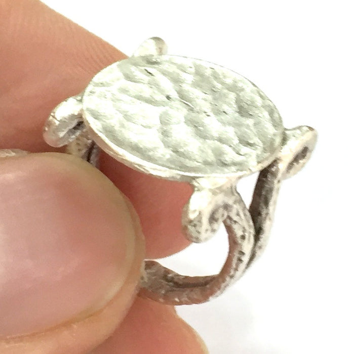 Adjustable Ring Blank, (15mm blank ) Antique Silver Plated Brass G4968