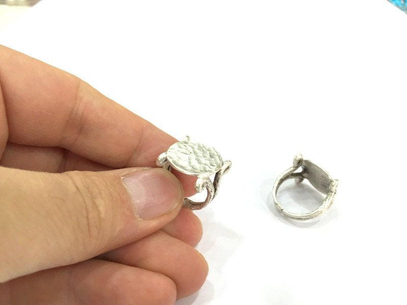 Adjustable Ring Blank, (15mm blank ) Antique Silver Plated Brass G4968