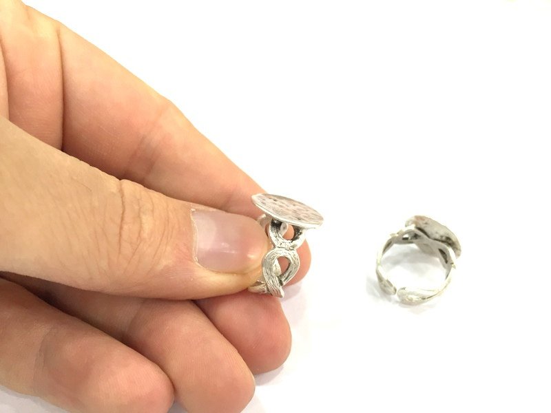 Adjustable Ring Blank, (15mm blank ) Antique Silver Plated Brass G4969